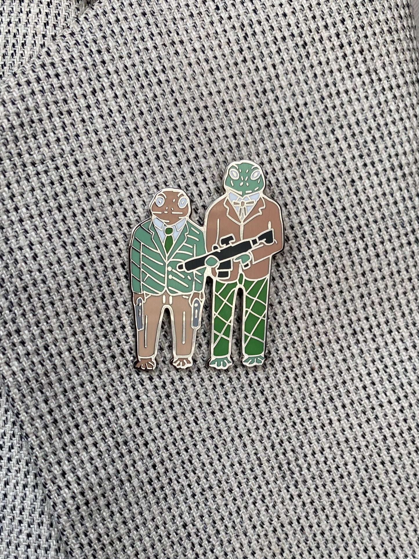 Two Frogs With Guns Pin