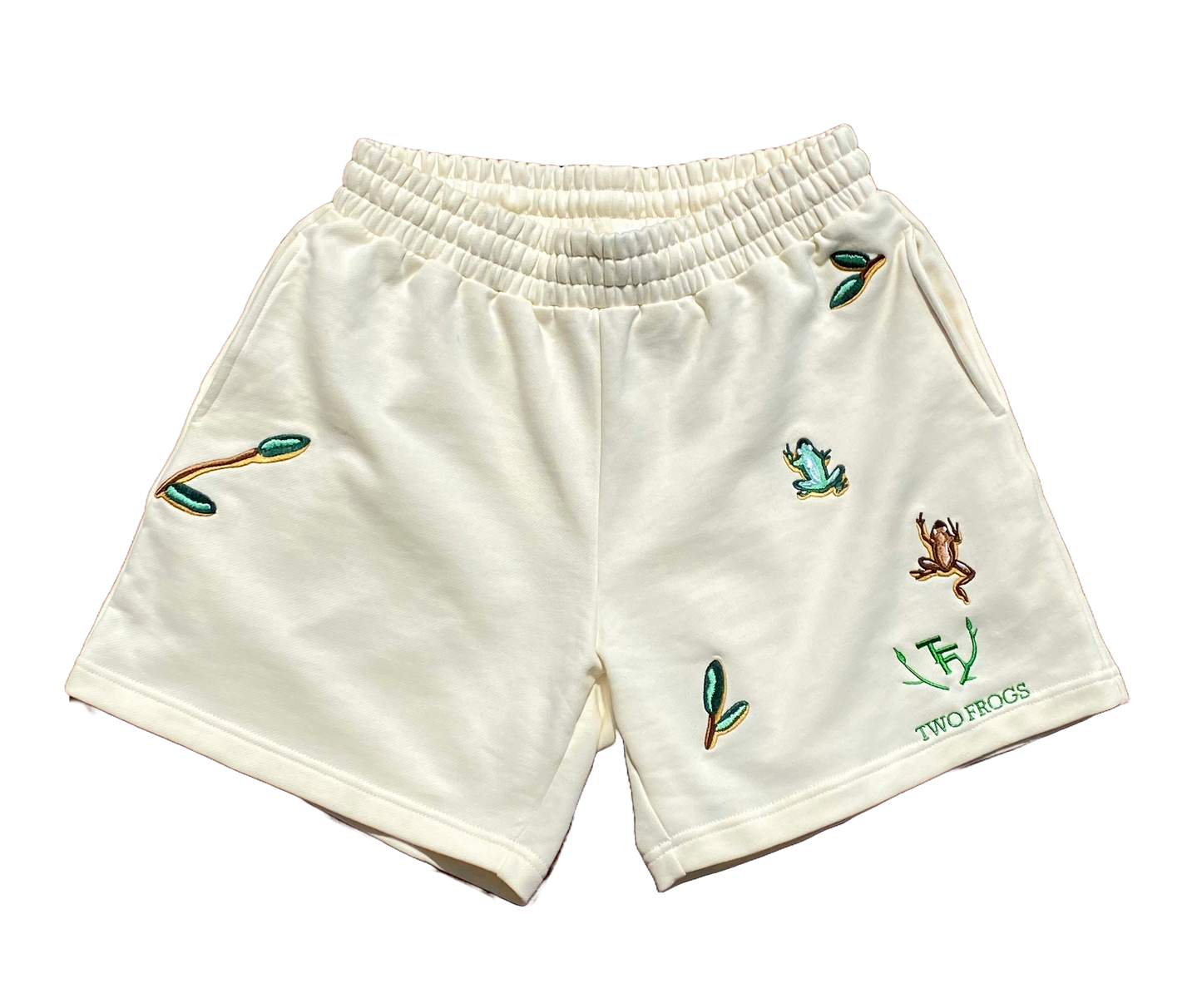 Cream Embroidered Frog Shorts