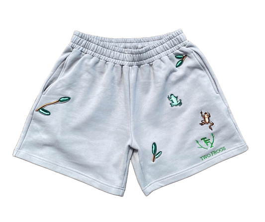 Grey Embroidered Frog Shorts