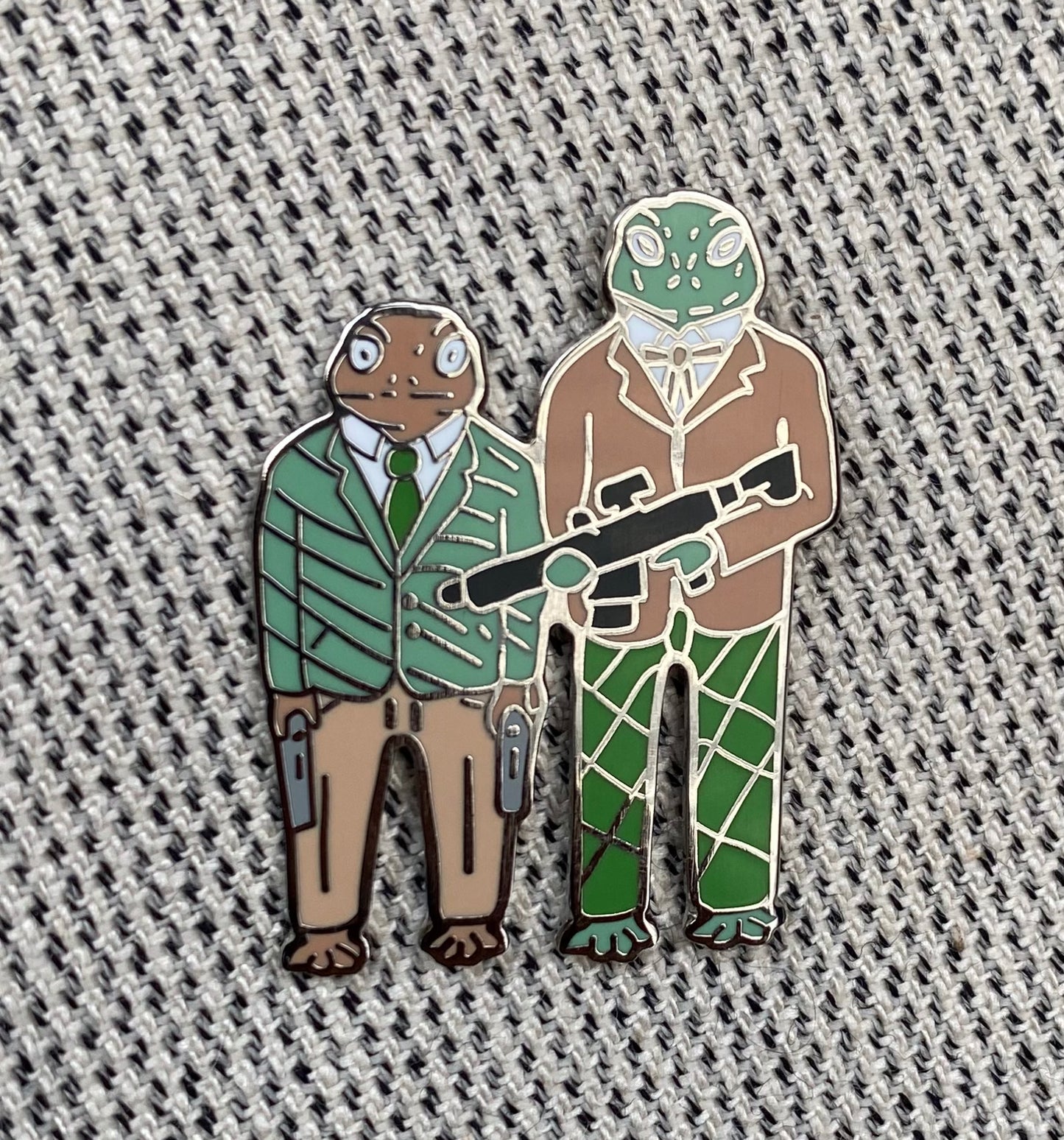 Two Frogs With Guns Pin